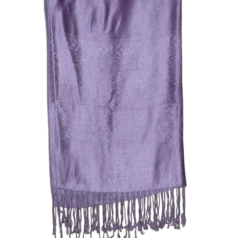 Pashmina Silk Blend Lavender Paisley Fringe Scarf Shawl Wrap - Picture 4 of 5